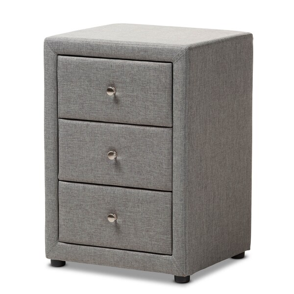 Baxton Studio Tessa Modern Grey Upholstered 3-Drawer Nightstand 147-8161 - main